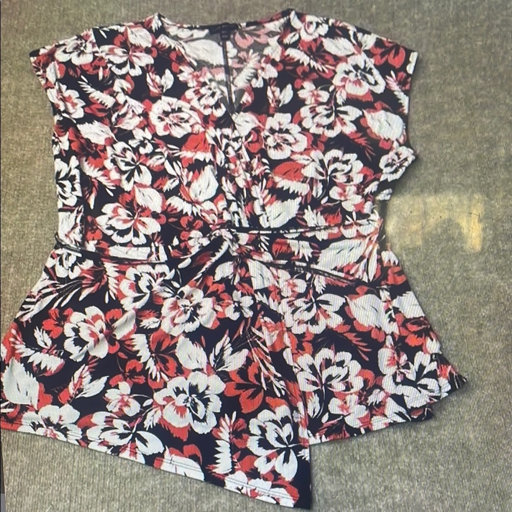 Floral Wrap Top - Black and Red